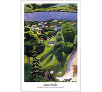 1art1 August Macke Cartel con Marco (Plástico) - Tegernsee Landscape with Man Reading and Dog, Detail, 1910 (91 x 61cm)