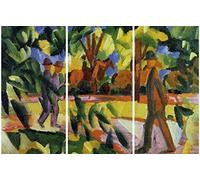 1art1 August Macke Póster Impresión En Lienzo Horsemen and Strollers In The Alley, 1914, 3 Parts Cuadro En Bastidor De Camilla De Madera | Mural XXL | Imagen 120x80 cm