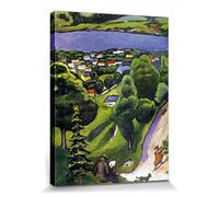 1art1 August Macke Póster Impresión En Lienzo Landschaft Am Tegernsee Mit Lesendem Mann Und Hund Cuadro En Bastidor De Camilla De Madera | Mural XXL | Imagen 40x30 cm