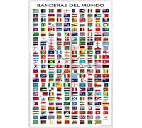 1art1 Banderas del Mundo Cartel con Marco (Plástico) - Nombres De Paises Y Capitales, En Español (91 x 61cm)