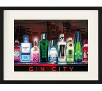 1art1 Bares Póster Gin City Cuadro Enmarcado con Fine Passepartout | Cuadros De Pared | En Un Marco De Imagen 80x60 cm
