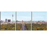 1art1 Berlín Póster Impresión En Lienzo Vista De La Ciudad, Desde La Columna De La Victoria Hasta Puerta De Brandeburgo, 3 Partes Cuadro En Bastidor De Camilla De Madera | Mural XXL | Imagen 120x50 cm