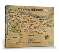 1art1 Camino De Santiago De Compostela Póster Impresión En Lienzo El Camino De Santiago Anno 1445, Jon Mellenthin Cuadro En Bastidor De Camilla De Madera | Mural XXL | Imagen 80x60 cm
