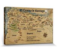 1art1 Camino De Santiago De Compostela Póster Impresión En Lienzo El Camino De Santiago Anno 1445, Jon Mellenthin Cuadro En Bastidor De Camilla De Madera | Mural XXL | Imagen 120x80 cm
