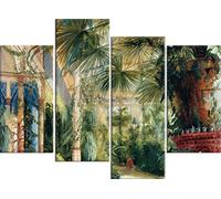 1art1 Carl Blechen Póster Impresión En Lienzo La Casa De Palma En La Isla del Pavo Real Cerca De Potsdam, 1832, 4 Partes Cuadro En Bastidor De Camilla De Madera | Mural XXL | Imagen 120x80 cm
