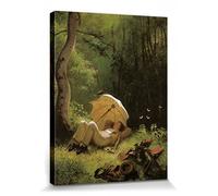 1art1 Carl Spitzweg Póster Impresión En Lienzo El Pintor En Un Claro, Debajo Un Paraguas, 1850 Cuadro En Bastidor De Camilla De Madera | Mural XXL | Imagen 40x30 cm