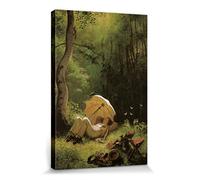 1art1 Carl Spitzweg Póster Impresión En Lienzo El Pintor En Un Claro, Debajo Un Paraguas, 1850 Cuadro En Bastidor De Camilla De Madera | Mural XXL | Imagen 30x20 cm