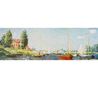 1art1 Claude Monet Póster Impresión En Lienzo Barcos Rojos En Argenteuil, 1875 Cuadro En Bastidor De Camilla De Madera | Mural XXL | Imagen 120x40 cm