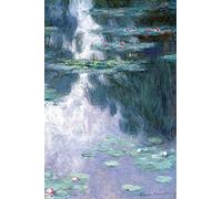 1art1 Claude Monet Póster Impresión En Lienzo Nenúfares, 1907 (Azul Oscuro) Cuadro En Bastidor De Camilla De Madera | Mural XXL | Imagen 120x80 cm