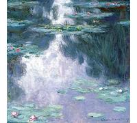 1art1 Claude Monet Póster Impresión En Lienzo Nenúfares, 1907 (Azul Oscuro) Cuadro En Bastidor De Camilla De Madera | Mural XXL | Imagen 40x40 cm