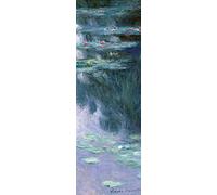 1art1 Claude Monet Póster Impresión En Lienzo Nenúfares, 1907 (Azul Oscuro) Cuadro En Bastidor De Camilla De Madera | Mural XXL | Imagen 90x30 cm