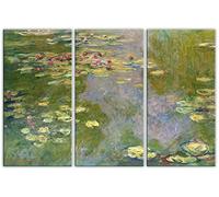 1art1 Claude Monet Póster Impresión En Lienzo Nenúfares, 1919, 3 Partes Cuadro En Bastidor De Camilla De Madera | Mural XXL | Imagen 120x80 cm