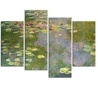 1art1 Claude Monet Póster Impresión En Lienzo Nenúfares, 1919, 4 Partes Cuadro En Bastidor De Camilla De Madera | Mural XXL | Imagen 120x80 cm