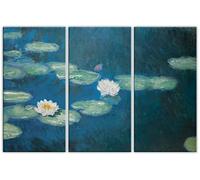 1art1 Claude Monet Póster Impresión En Lienzo Nenúfares, Nymphéas, 1898, 3 Partes Cuadro En Bastidor De Camilla De Madera | Mural XXL | Imagen 120x80 cm