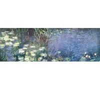 1art1 Claude Monet Póster Impresión En Lienzo Nympheas, Mañana Cuadro En Bastidor De Camilla De Madera | Mural XXL | Imagen 150x50 cm