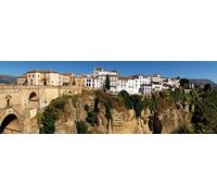 1art1 Construcciones Históricas Póster Impresión En Lienzo Houses On The Canyon, Ronda In Spain Cuadro En Bastidor De Camilla De Madera | Mural XXL | Imagen 150x50 cm
