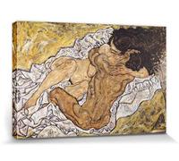 1art1 Egon Schiele Póster Impresión En Lienzo El Abrazo, Amantes II, 1917 Cuadro En Bastidor De Camilla De Madera | Mural XXL | Imagen 120x80 cm