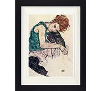 1art1 Egon Schiele Póster Mujer del Artista, Mujer Sentada con La Pierna Izquierda Levantada, 1917 Cuadro Enmarcado con Fine Passepartout | Cuadros De Pared | En Un Marco De Imagen 40x30 cm
