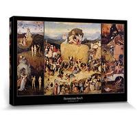 1art1 El Bosco Póster Impresión En Lienzo Tríptico del Carro De Heno, 1516 Cuadro En Bastidor De Camilla De Madera | Mural XXL | Imagen 30x20 cm