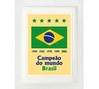1art1 Fútbol Póster Brasil Campeón del Mundo, Brasil Campeão Do Mundo Cuadro Enmarcado con Fine Passepartout | Cuadros De Pared | En Un Marco De Imagen 40x30 cm