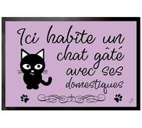1art1 Gatos Ici Habite Un Chat Gâté Avec SES Domestiques Felpudo Alfombra 60x40 cm