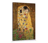 1art1 Gustav Klimt Póster Impresión En Lienzo El Beso II Cuadro En Bastidor De Camilla De Madera | Mural XXL | Imagen 120x80 cm
