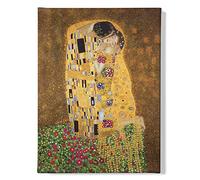 1art1 Gustav Klimt Póster Impresión En Lienzo El Beso II Cuadro En Bastidor De Camilla De Madera | Mural XXL | Imagen 80x60 cm