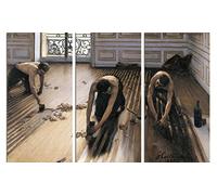1art1 Gustave Caillebotte Póster Impresión En Lienzo Los Acuchilladores De Parqué, 1875, 3 Partes Cuadro En Bastidor De Camilla De Madera | Mural XXL | Imagen 120x80 cm