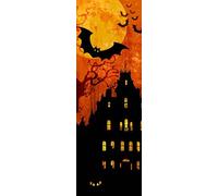 1art1 Halloween Póster Impresión En Lienzo Casa Encantada Y Luna De Sangre Cuadro En Bastidor De Camilla De Madera | Mural XXL | Imagen 90x30 cm
