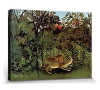 1art1 Henri Rousseau Póster Impresión En Lienzo The Hungry Lion Throws Itself On The Antelope, 1905 Cuadro En Bastidor De Camilla De Madera | Mural XXL | Imagen 40x30 cm