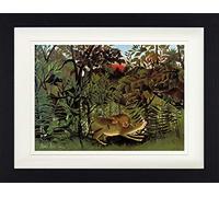 1art1 Henri Rousseau Póster The Hungry Lion Throws Itself On The Antelope, 1905 Cuadro Enmarcado con Fine Passepartout | Cuadros De Pared | En Un Marco De Imagen 40x30 cm