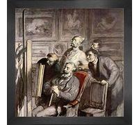 1art1 Honoré Daumier Póster Impresión Artística con Marco (Madera DM) - Los Amantes del Arte, Circa 1862 (40 x 40cm)