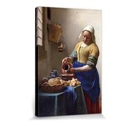 1art1 Johannes Vermeer Póster Impresión En Lienzo La Lechera, 1658-1660 Cuadro En Bastidor De Camilla De Madera | Mural XXL | Imagen 30x20 cm