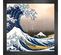 1art1 Katsushika Hokusai Póster Impresión Artística con Marco (Madera DM) - La Gran Ola De Kanagawa (40 x 40cm)
