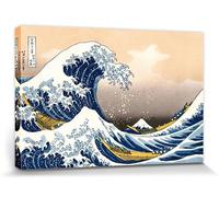 1art1 Katsushika Hokusai Póster Impresión En Lienzo La Gran Ola De Kanagawa Cuadro En Bastidor De Camilla De Madera | Mural XXL | Imagen 120x80 cm