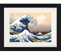 1art1 Katsushika Hokusai Póster La Gran Ola De Kanagawa Cuadro Enmarcado con Fine Passepartout | Cuadros De Pared | En Un Marco De Imagen 40x30 cm