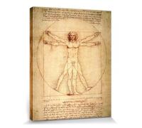 1art1 Leonardo Da Vinci Póster Impresión En Lienzo El Hombre De Vitruvio, 1490 Aprox. Cuadro En Bastidor De Camilla De Madera | Mural XXL | Imagen 50x40 cm