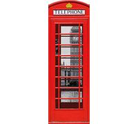 1art1 Londres Póster para La Puerta Cabina Telefónica Roja con Big Ben Y Támesis, Collage Cartel 158x53 cm
