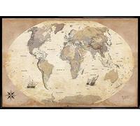 1art1 Mapas Cartel con Marco (Plástico) - Mapa del Mundo, Edición 2011, Estilo Vintage, En Inglés (91 x 61cm)