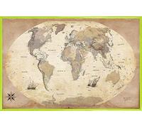 1art1 Mapas Cartel con Marco (Plástico) - Mapa del Mundo, Edición 2011, Estilo Vintage, En Inglés (91 x 61cm)