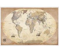 1art1 Mapas Cartel con Marco (Plástico) - Mapa del Mundo, Estilo Vintage, En Inglés (91 x 61cm)