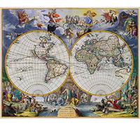 1art1 Mapas Históricos Póster Mapa del Mundo 1683, Joannes De Ram Póster Impresión Artística 50x40 cm