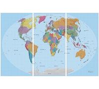 1art1 Mapas Póster Impresión En Lienzo Mapa del Mundo, Edición 2011, En Inglés, 3 Partes Cuadro En Bastidor De Camilla De Madera | Mural XXL | Imagen 120x80 cm