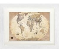 1art1 Mapas Póster Mapa del Mundo, Estilo Vintage, En Inglés Cuadro Enmarcado con Fine Passepartout | Cuadros De Pared | En Un Marco De Imagen 40x30 cm