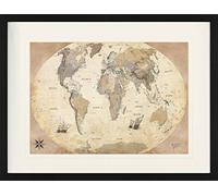 1art1 Mapas Póster Mapa del Mundo, Estilo Vintage, En Inglés Cuadro Enmarcado con Fine Passepartout | Cuadros De Pared | En Un Marco De Imagen 80x60 cm