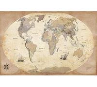 1art1 Mapas Póster Mapa del Mundo, Estilo Vintage, En Inglés Póster Impresión Artística 120x80 cm