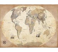 1art1 Mapas Póster Mapa del Mundo, Estilo Vintage, En Inglés Póster Impresión Artística 80x60 cm