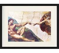 1art1 Michelangelo Buonarroti Póster La Creación De Adán, 1508-1512 Cuadro Enmarcado con Fine Passepartout | Cuadros De Pared | En Un Marco De Imagen 80x60 cm