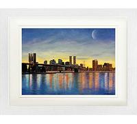 1art1 Nueva York Póster Amanecer sobre El Puente De Brooklyn Y Horizonte Cuadro Enmarcado con Fine Passepartout | Cuadros De Pared | En Un Marco De Imagen 40x30 cm