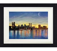 1art1 Nueva York Póster Amanecer sobre El Puente De Brooklyn Y Horizonte Cuadro Enmarcado con Fine Passepartout | Cuadros De Pared | En Un Marco De Imagen 40x30 cm